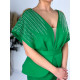 Dámské zelené společenské šaty s páskem a rozparkem pro moletky