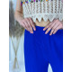 Letní dámské plisované široké kalhoty - modré - KAZOVÉ