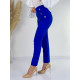 Dámské elegantní kalhoty s vysokým pasem a knoflíčky - modré - KAZOVÉ