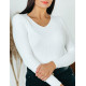 Dámský pletený svetr s véčkovým výstřihem - bílý - KAZOVÉ