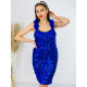 Flitrované dámské společenské šaty s peříčky na ramínkách - modré - KAZOVÉ