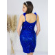 Flitrované dámské společenské šaty s peříčky na ramínkách - modré - KAZOVÉ