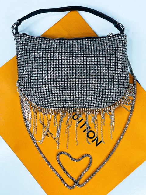 Luxusní stříbrná dámská společenská kabelka s kamínky GAGA