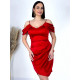 Dámské krátké saténové společenské šaty s nabíráním pro moletky - červené
