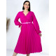 Dámské midi společenské šaty s krajkou a plisovanou sukní - růžové
