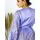 Dámské plisované vzorované společenské šaty s páskem - fialové