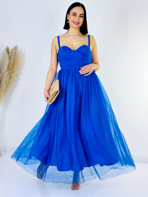 Dámské modré společenské šaty s tylovou sukní