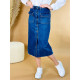 Dámská midi modrá džínová sukně s knoflíky a kapsami