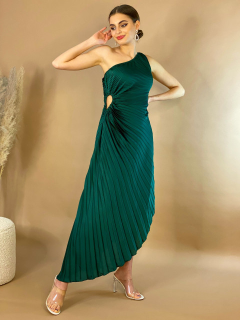 Dámské asymetrické plisované šaty na jedno rameno - zelené
