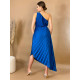 Dámské asymetrické plisované šaty na jedno rameno - modré