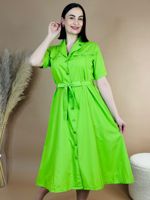 Dámské midi zelené košilové šaty s páskem