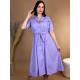Dámské midi fialové košilové šaty s páskem