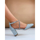 Dámské stříbrné třpytivé sandály na tlustém podpatku s oblou špičkou
