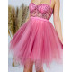 Dámské růžové krátké áčkové šaty s tylovou sukní 