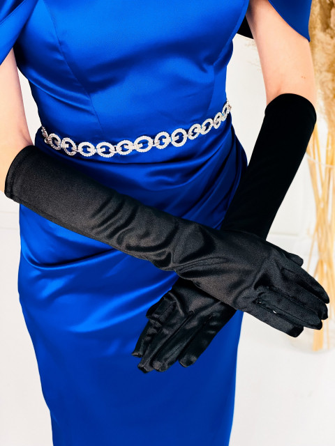 Dámské hladké saténové rukavice - černé
