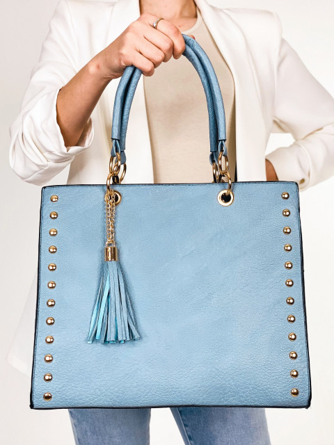 Dámská modrá kabelka s řemínkem a střapcem