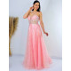 Dámské dlouhé luxusní růžové společenské šaty s flitry