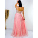 Dámské dlouhé luxusní růžové společenské šaty s flitry