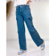 Dámské široké modré džíny s kapsami