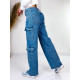 Dámské široké modré džíny s kapsami