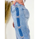 Dámské široké světle modré džíny s kamínky Moria