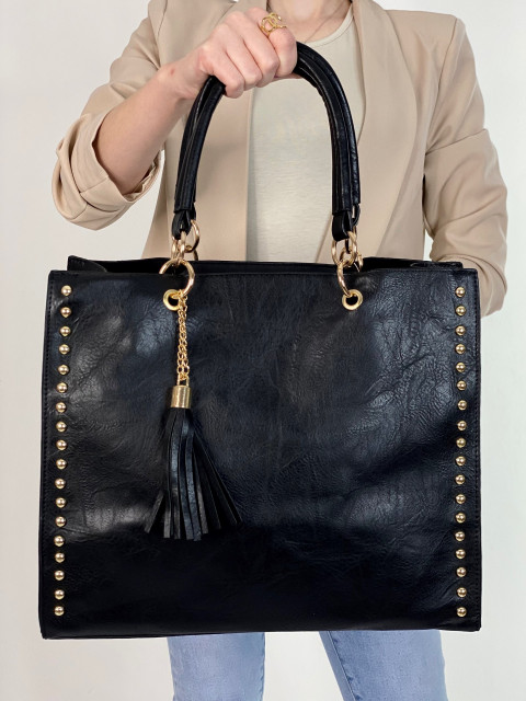 Dámská velká kabelka s kapsičkou a cvoky - černá