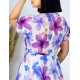 Dámské květované šaty s páskem a véčkovým výstřihem - fialové